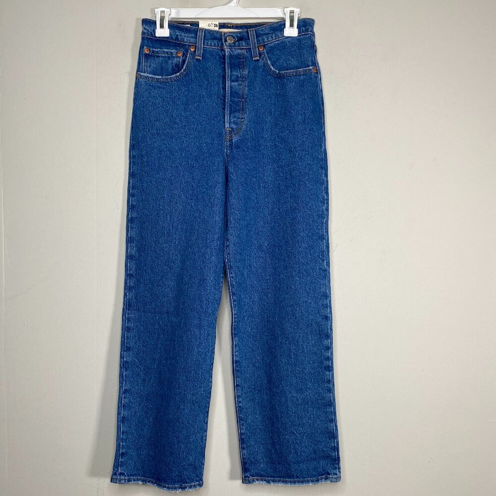 Levi's Premium Ribcage Straight Ankle Denim Jean Women's 27 Blue Distressed NWT